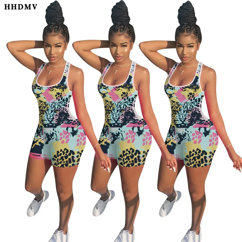 HHDMV GYD18105 reduction of age hip hop style jumpsuits sleeveless round neck vest type printed simple jumpsuits short pants - Цвет: Зеленый