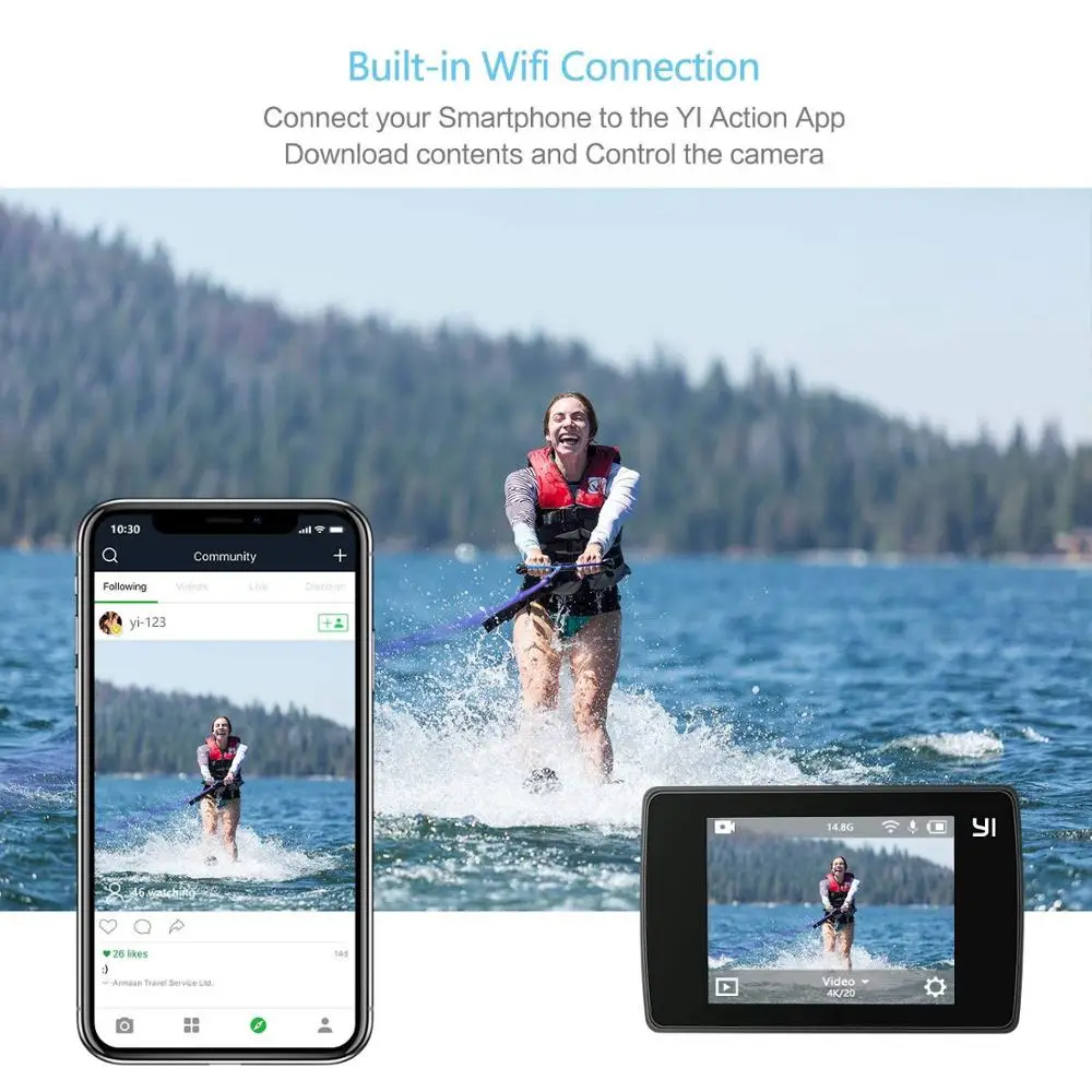  YI Discovery Action Camera 4K 20fps Sports Cam 8MP 16MP with 2.0 Touchscreen Built-in Wi-Fi 150 Deg