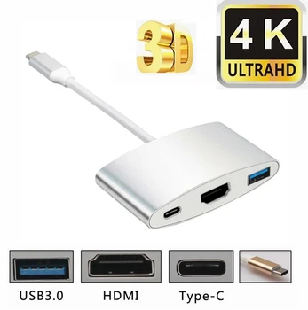 

High quality 3 in 1 USB C 3.1 Hub Type C to HDMI PD USB 3.0 Digital Multiport Converter Adapter For Macbook Samsung Huawei