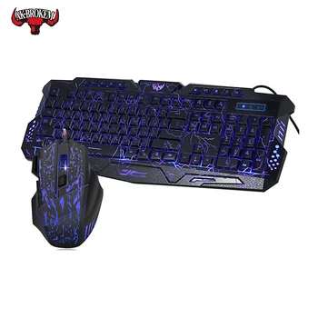 

Pro Wired Gaming Russian Keyboard Mouse Combos Glowing Keycap Metal Panel Backlit USB Wired Mouse Computer Game Keyboards