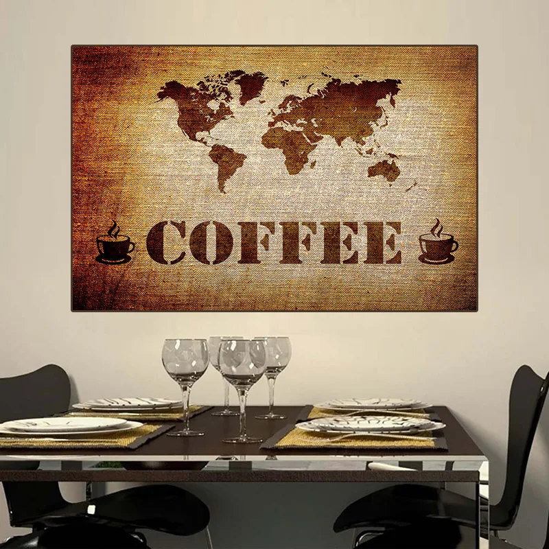 

Map of The World Retro Art Canvas Coffee Painting World Map Posters and Prints Wall Art Picture for Living Room Home Decoration