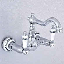 

Silver Polished Chrome Brass Wall Mounted Double Ceramic Handles Base Bathroom Kitchen Sink Faucet Mixer Tap Swivel Spout asf551
