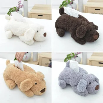

New Car Tissue Box Auto Plush Tissue Holder Cute Cartoon Dog Doll Tissue Box Organizer Storage Car Interior Accessories