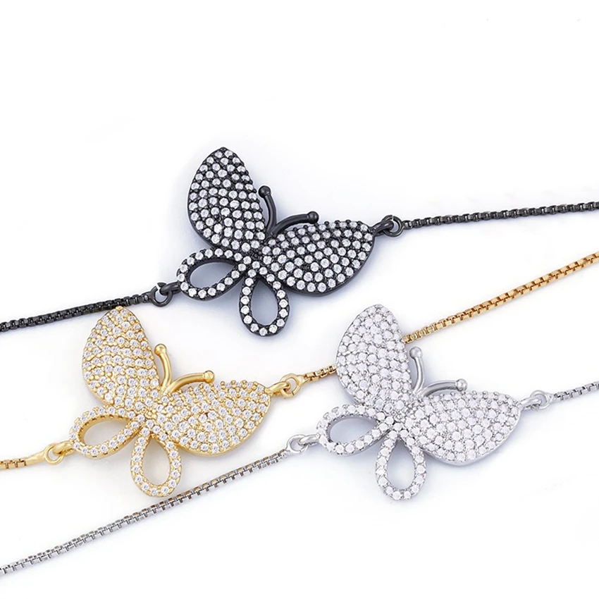 

2019 New Lovely Butterfly Bracelets for Women Female armband Birthday Gift AAA Cubic Zirconia Link&Chain Bracelets 21CM