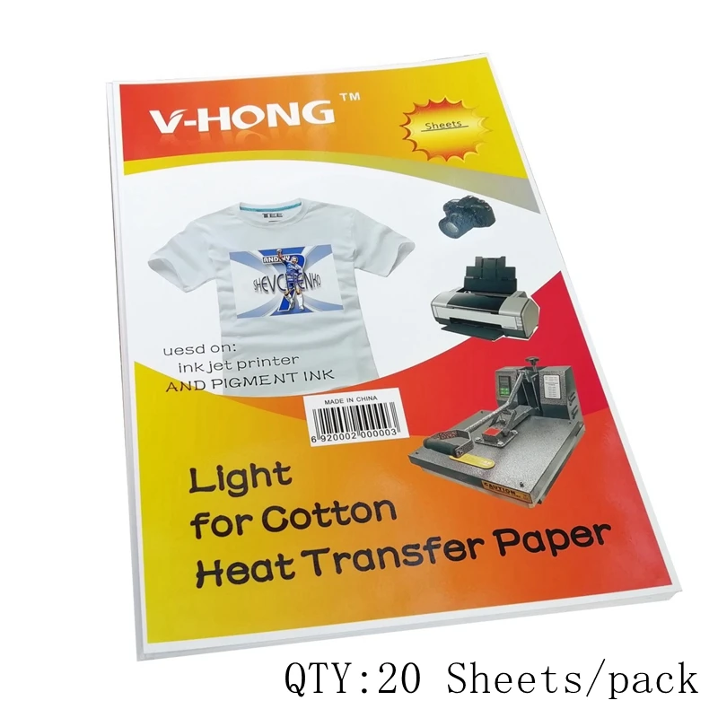 8,3x11,7 дюймов футболка Керамика не Чистый хлопок сублимационная бумага V-HONG бренд темный и цветной светильник текстиль теплопередача бумага - Цвет: light 20sheets