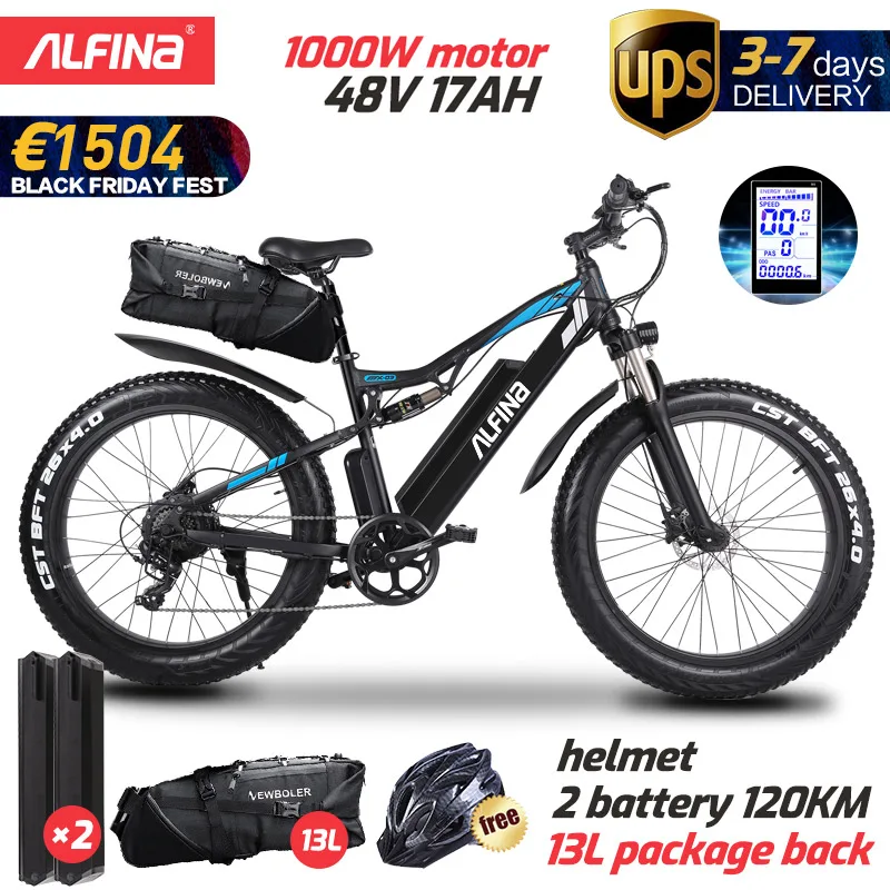 (EU Stock Not НДС) ALFINA 2021 FX-03plus 1000W 17AH горный электрический велосипед SnowBike MTB 45 км/ч