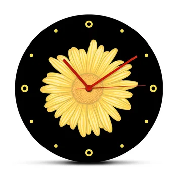 

Yellow Daisy Flower Printed Large Wall Clocks Watch Modern Design Sunflower Quiet Sweep Quartz Horologe Home Decor Free Shipping