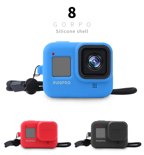 Gopro hero 8用の黒いシリコンケース,レンズスキン保護,強化ガラス 