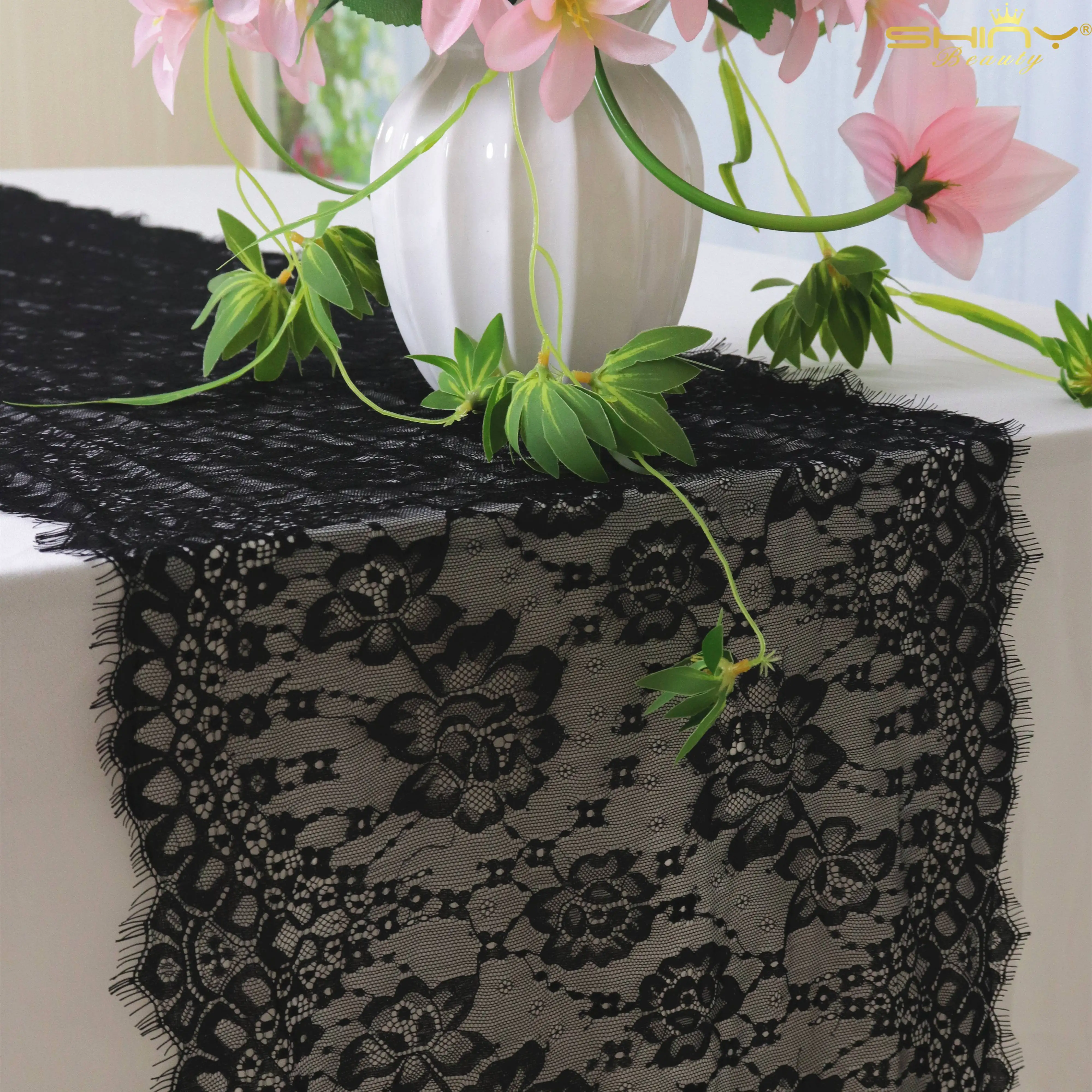 

Black And White Boho Table Runner Lace Party Table Runners Long Elegant Dining Table Decoration For Party-M190828