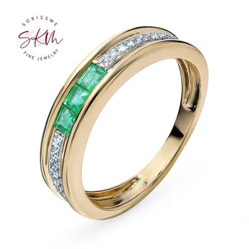 

SKM Trendy emerald rings for women 14k 18k rose gold Engagement rings wedding rings designer Promise Luxury Fine Jewelry