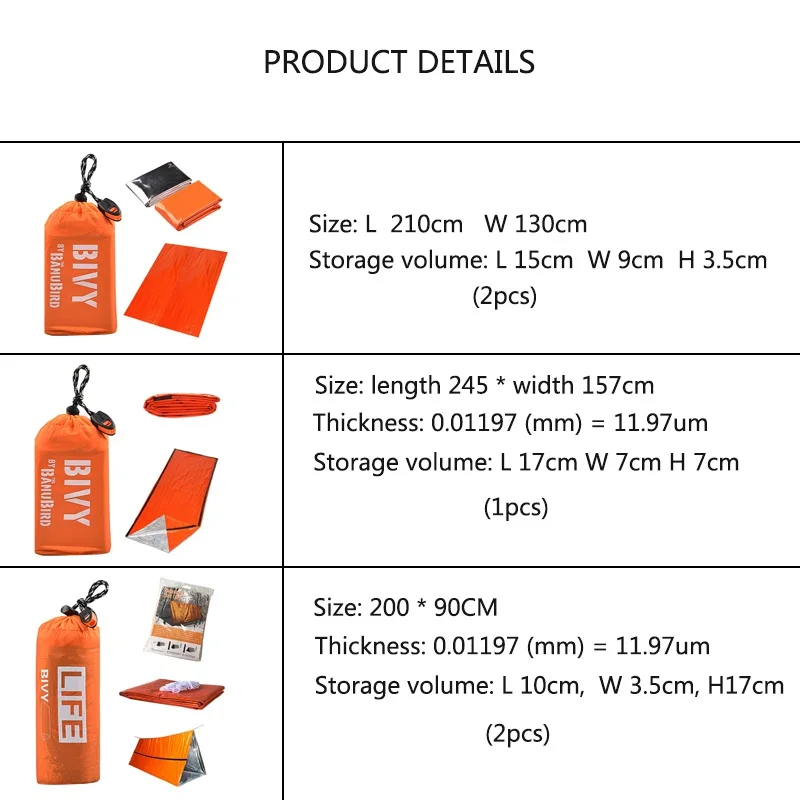 2/3 pcs Outdoor Emergency Sleeping Bag Thermal Keep Warm Waterproof Mylar First Aid Emergency Blanket Camping Survival Gear