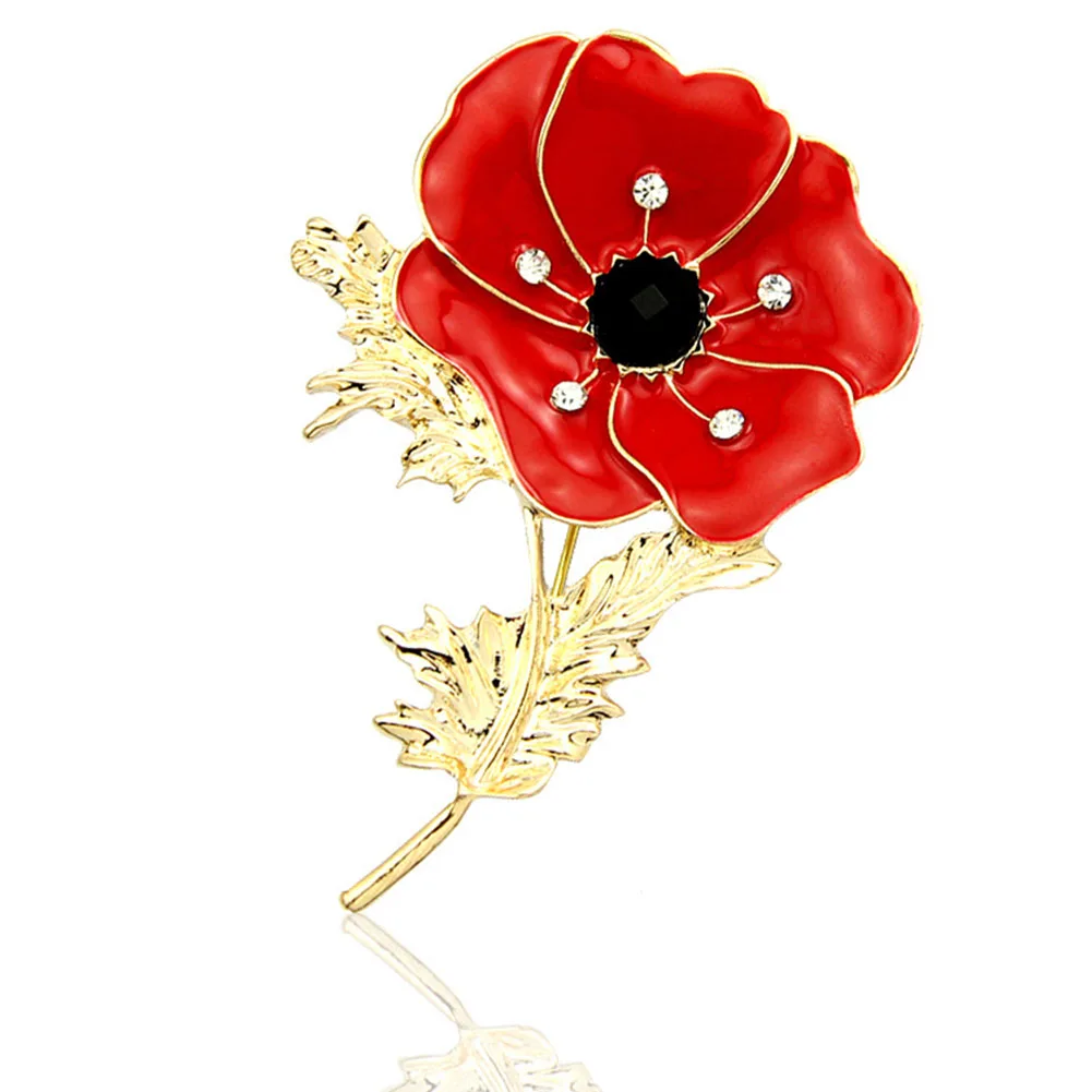

Poppy Flower Lapel Pin Badge Banquet Enamel Crystal Broach Brooch