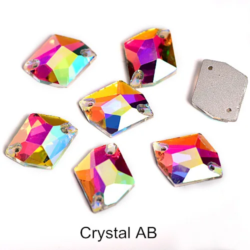 5 размеров космические Формы разноцветные стеклянные пришивные стразы с плоской задней частью прозрачные AB пришивные стразы с 2 отверстиями для одежды B0681 - Цвет: Crystal AB