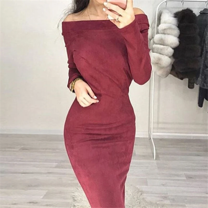 Women Party Dress Women Off Shoulder Long Sleeve Bodycon Pencil Dress Casual Womens Dresses Midi Winter Ladies Dresses Women Party Dress Women Off Shoulder Long Sleeve Bodycon Pencil Dress Casual Womens Dresses Midi Winter Ladies Dresses
