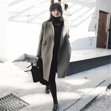 Зимнее пальто и куртка женское элегантное серое кашемировое пальто Накидка женская шерстяная модная куртка корейский теплый длинный плащ пальто осень