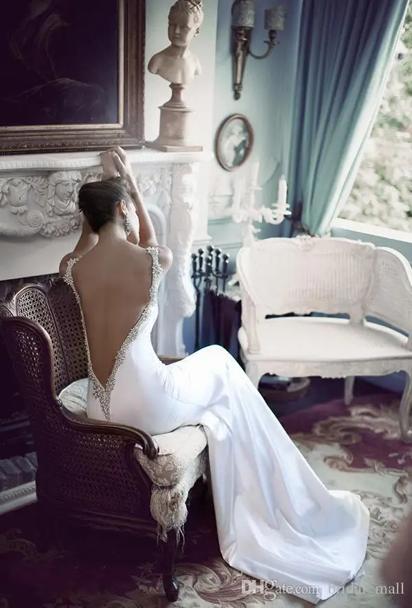 

Sheath 2018 Sweetheart Sexy Beaded Pearls With Deep V-Backless Bridal Gown Formal vestido de noiva mother of the bride dresses