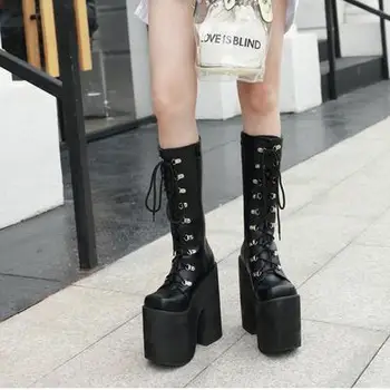 

2019 autumn and winter high help sponge cake waterproof platform thick bottom high tube hip hop boots women's boots
