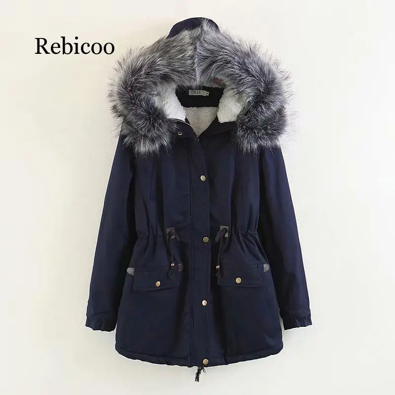 

Winter large size loose cotton jacket long coat ladies thick section warm fur collar hooded Parker coat quilted coat