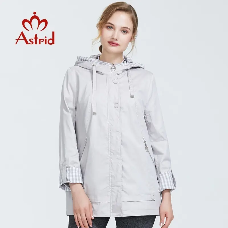 Trench-Coat Astrid Women Plus-Size Hood Autumn Short Zipper for with Warm Thin AS-9013