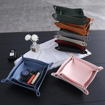 

Pu waterproof leather storage box with large capacity desktop tray for living room and bedroom folding simple multi-function