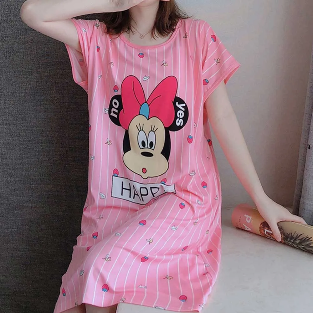 Disney Fashion Minnie Mickey Mouse Goofy Daisy Donald Duck Cartoon Print Loose Nightgowns Sleepshirts Sweet Women Sleep Tops