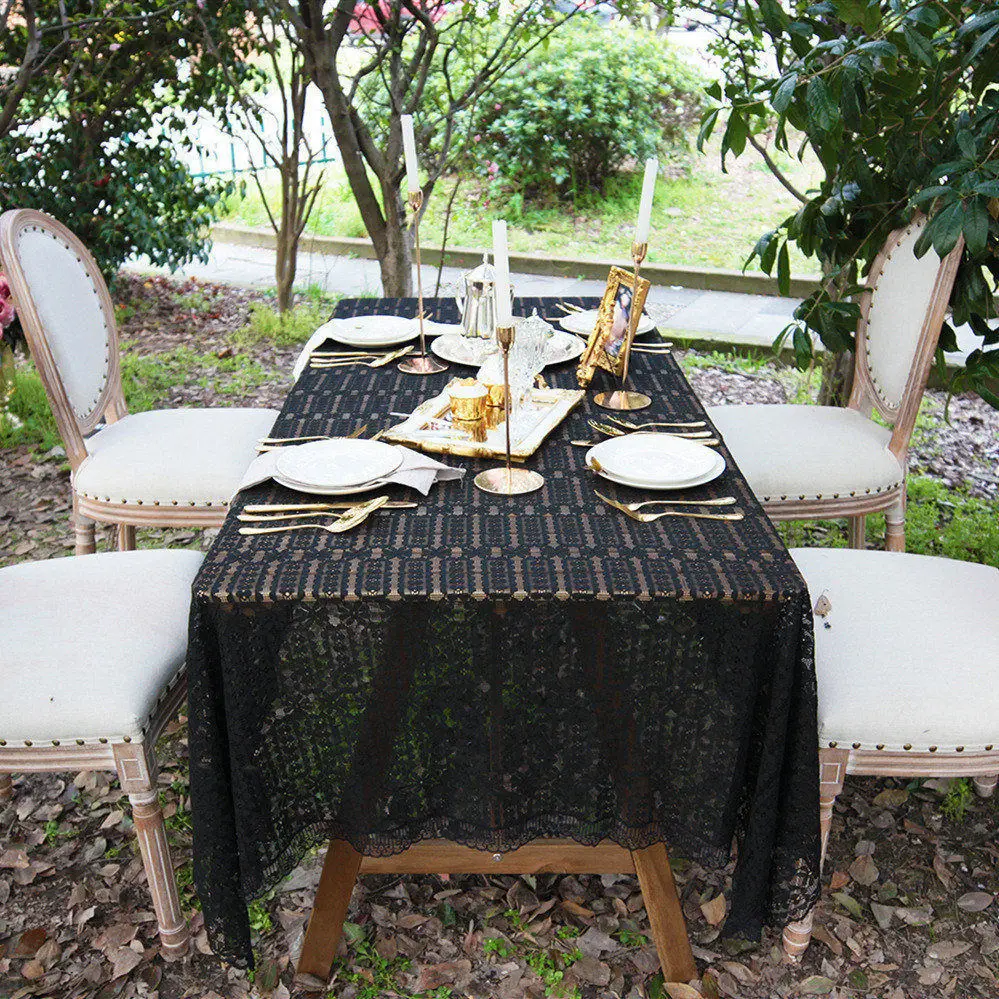 

Free Shipping Black Lace Table Cloths, Gothic Alice Black, Bridal Shower Rustic Wedding Table Cloths, Wholesale Wedding Decor