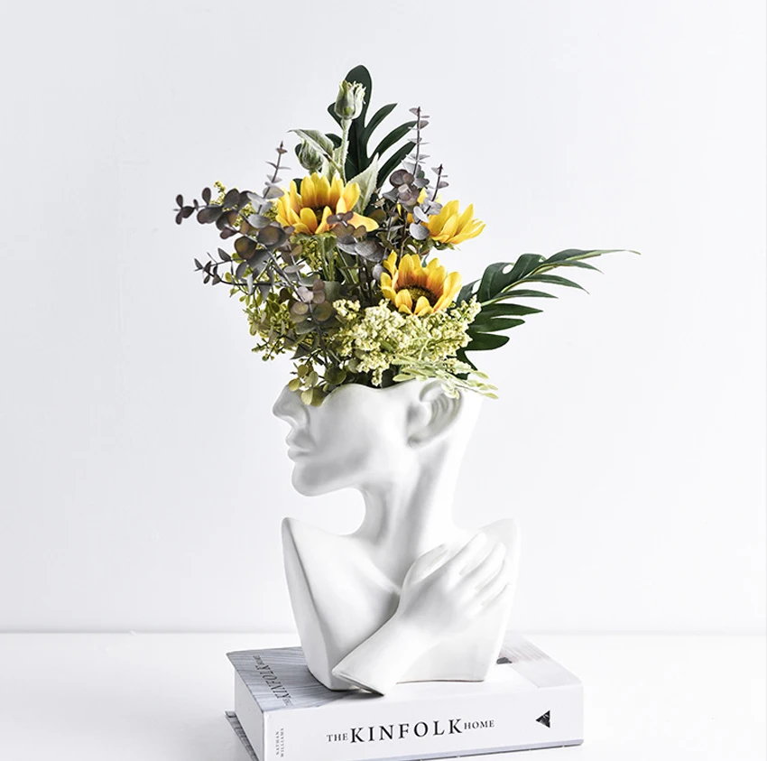 Abstract Human Head Flower Pot Figurine