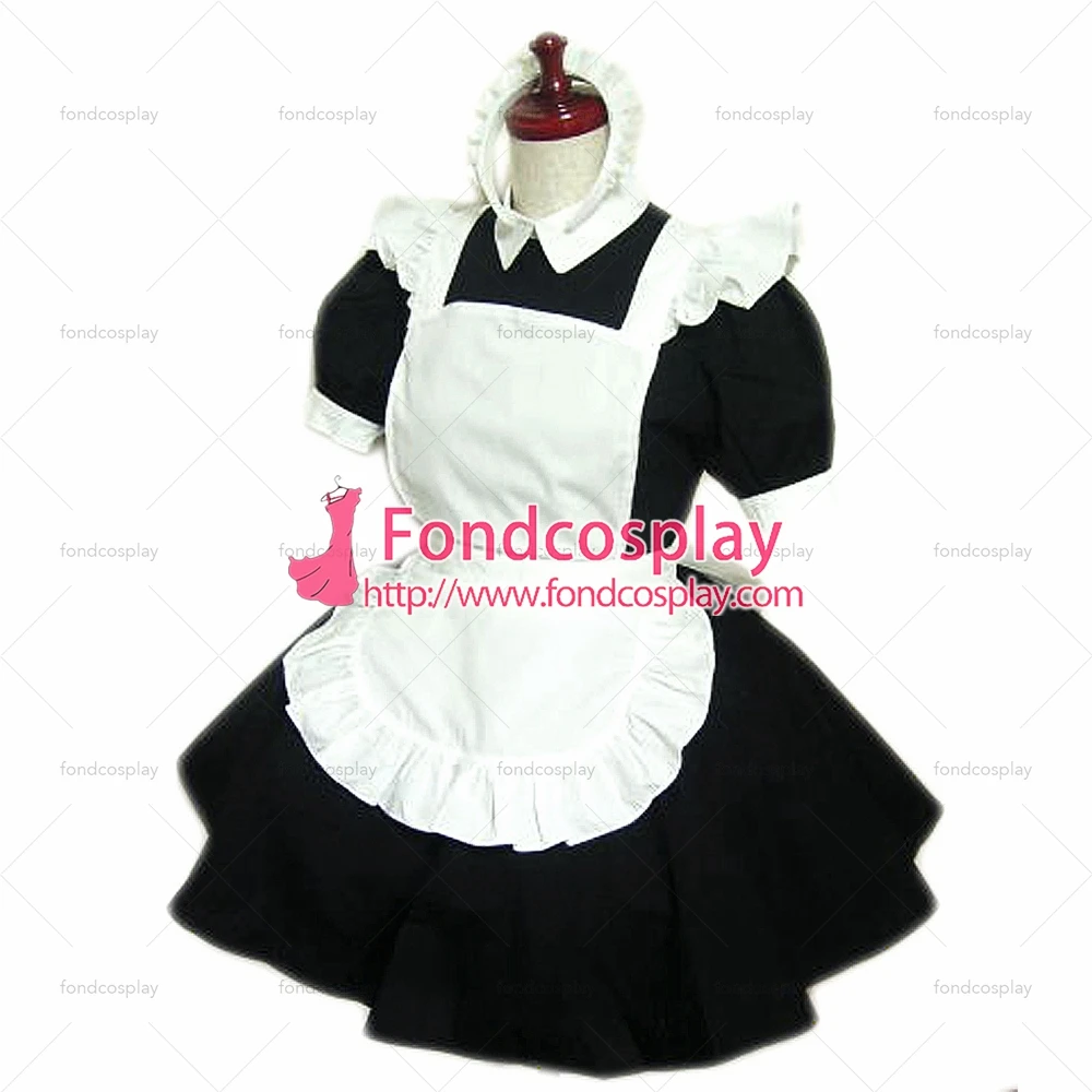 fondcosplay adult sexy cross dressing sissy maid black Cotton Lockable Dress Uniform white apron Costume Tailor-made[CK763] |