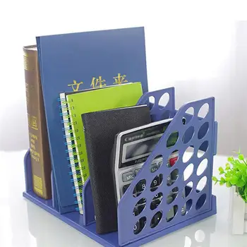 

1pc Bookrack Storage Rack Bookshelf Bookcase Three Lattice File Box File Storage Rack for Home Office (Blue)