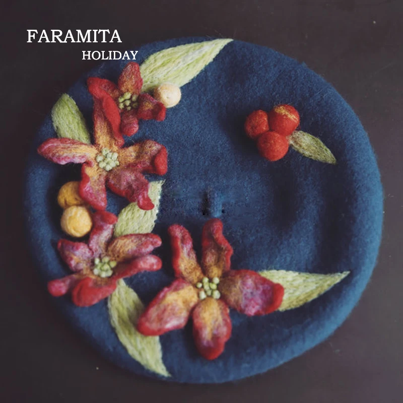 Faramita праздник Винтаж Цветочный Новинка элегантный французский береты шапки Ренессанс для женщин ручной работы шерсть фетр художника шляпа ретро берет