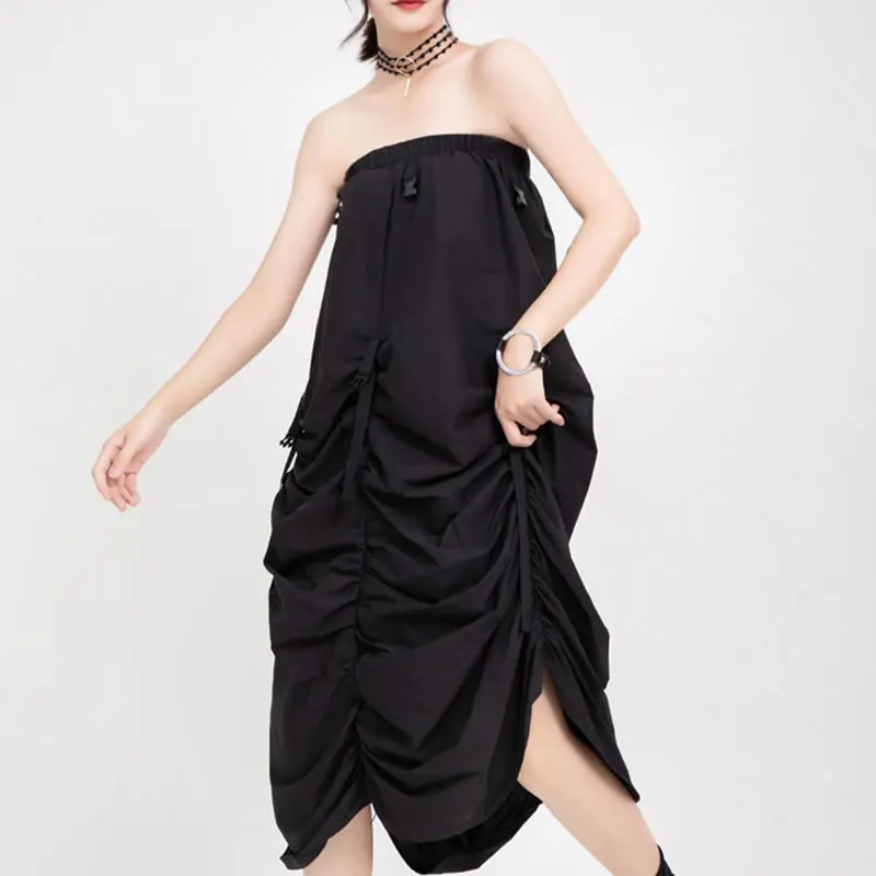 XITAO черная плиссированная стандартная юбка женская модная новая Длинная Элегантная Осенняя Повседневная Свободная юбка с завязками GCC2444