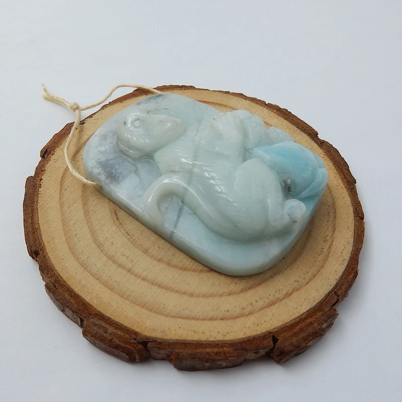 Carving Amazonite Gemstone Monkey Pendant Necklace Bead 46x32x14mm 30.7g Fashion Animal Pendant For Best Gifts Accessories