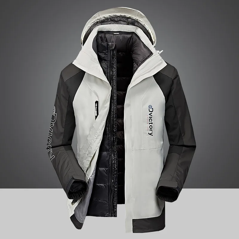 Для мужчин горных куртка 3-в-1 системы, раздел-куртки и пальто Для мужчин новинка зимы модный теплый пуховик на открытом воздухе Спортивная куртка 2 предмета