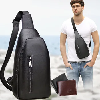 

Leather men's chest bag custom first layer cowhide shoulder bag messenger backpack casual fashion wear-resistant soft tide