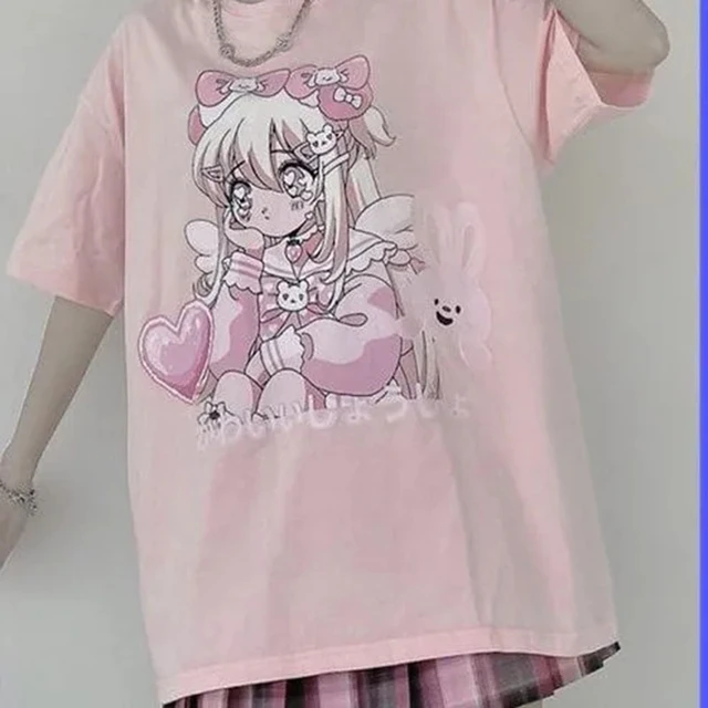 Short-sleeved Anime Kawaii Clothes Spring And Autumn Hip-hop Japanese  Female Loose Harajuku Female T-shirt Girl Clothes - T-shirts - AliExpress