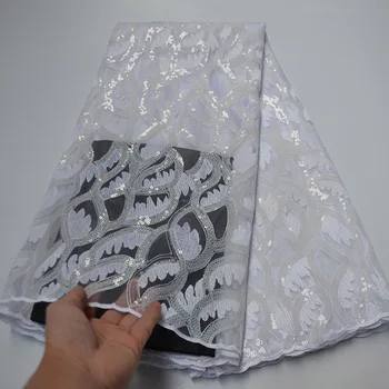 

Latest African Nigerian Embroidered Tulle Lace Fabric 2020 High Quality White French Tulle Net Lace Fabric With Sequins 5 Yards