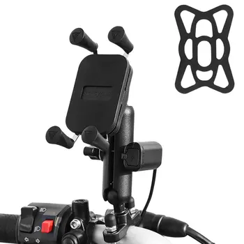 

Universal Aluminum Motorcycle Mobile Phone Holder With USB Charger Mirror Handlebar Phone Stand GPS Mount Bracket For 4-6.5inch
