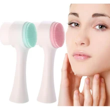 Портативная 3D двухсторонняя силиконовая щётка для очищения лица, вибрирующий массаж, уход за кожей лица