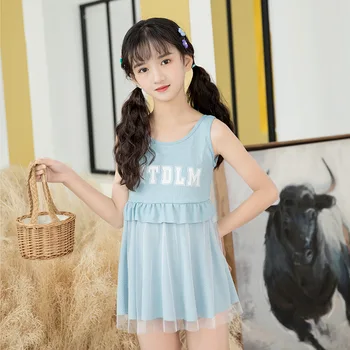 

Summer Girls Swimwear Bathing Suits Kids Swimsuit 1PCS Girls Beachwear Child Swimsuit Swimming Dress Backless Kids 9-14 Years