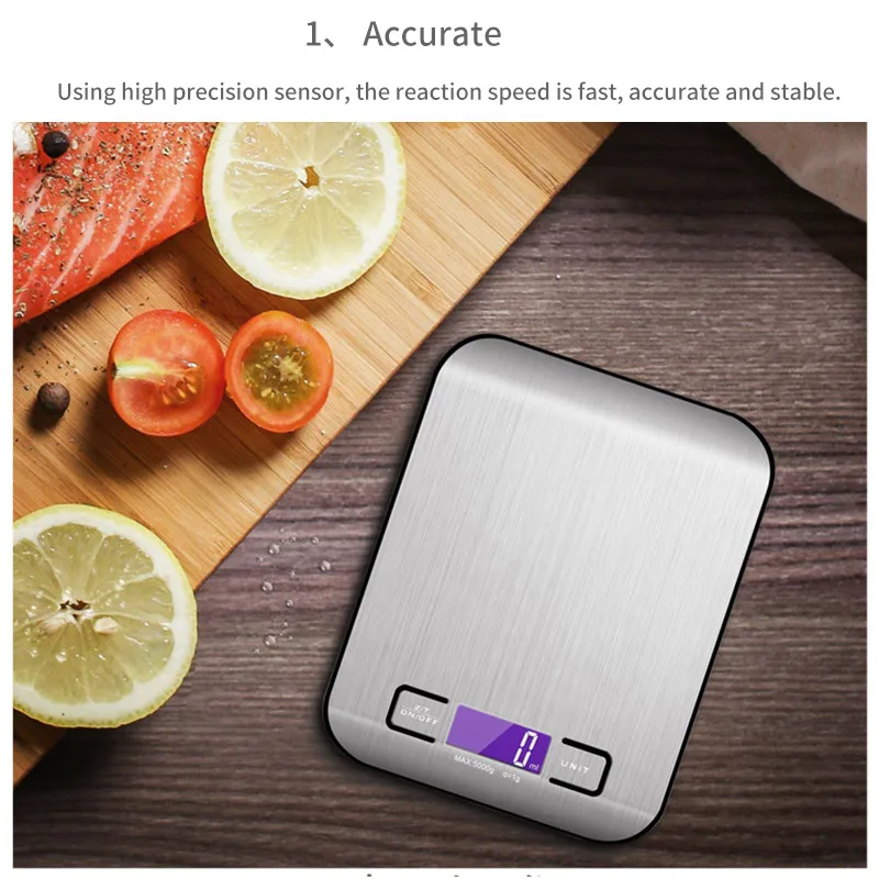 

5/10kg Electronic Kitchen Scale Digital Food Scale Stainless Steel Weight Balance Scales Jewelry Weighting Measuring New Hot