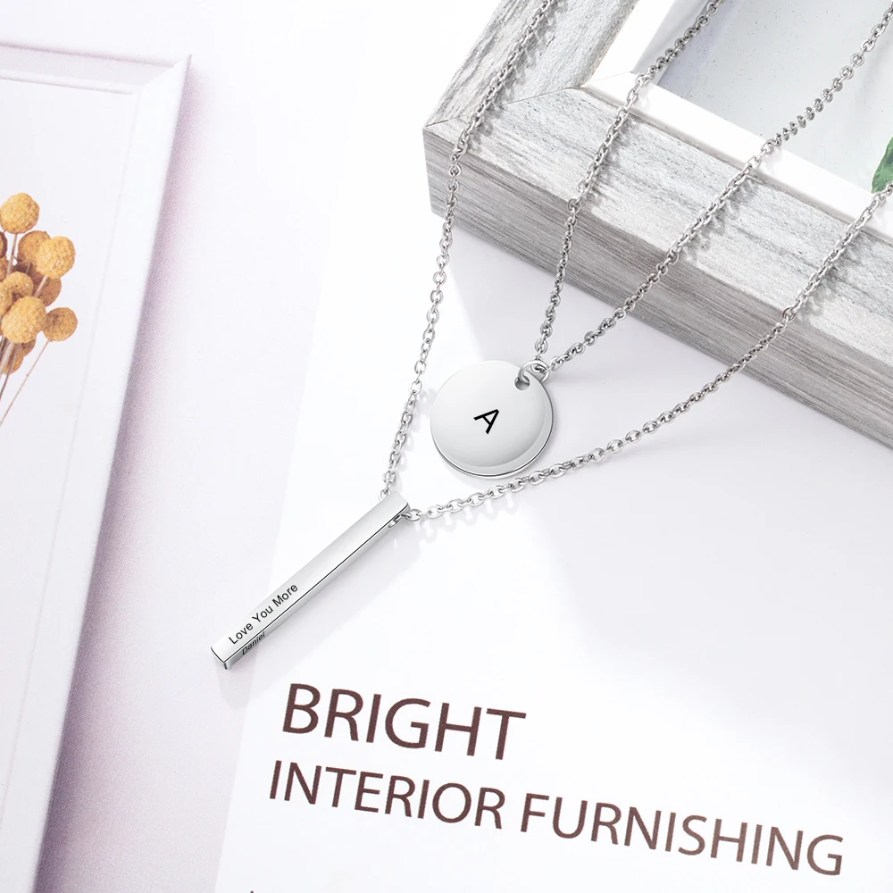Ожерелье с гравировкой инициальных букв для женщин цепочка из нержавеющей стали