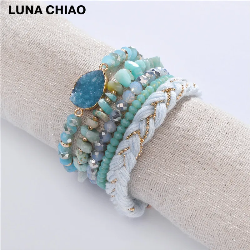 LUNA CHIAO Bijoux, ювелирное изделие, натуральный камень, бисерные браслеты, Штабелируемый многослойный браслет, пряди, Набор браслетов для женщин - Окраска металла: A0808