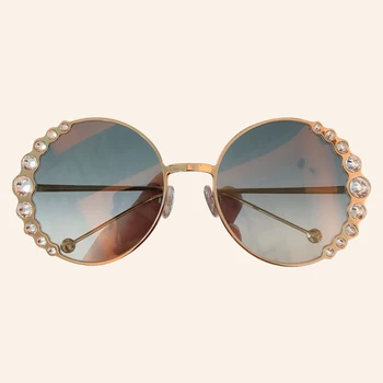 

Metal Diamond Frame Round Sunglasses Women Brand Design Gradient Sunglasses Female UV 400