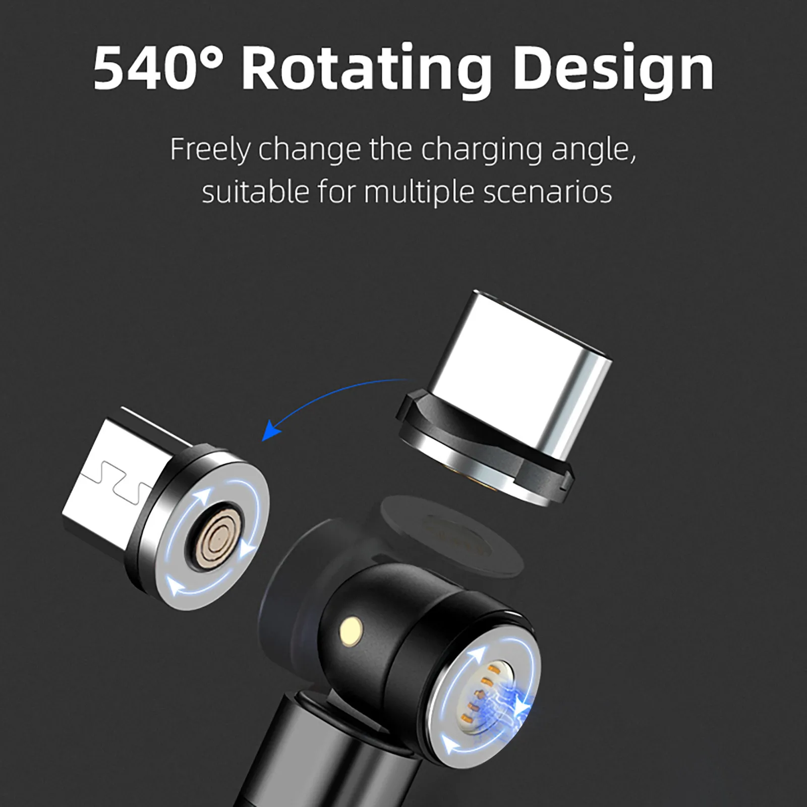 Type-c Usb 540° 3a Fast Charging Rotating Magnetic Data Cable About 39in de datos magnético rápido Audifonos inalambicos | Электроника
