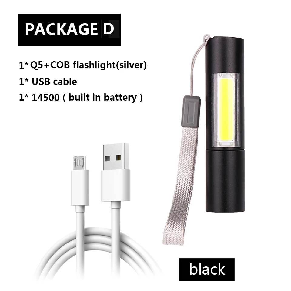 1463 COB-Black body Выдвижной зум мобильный Мощный мини светодиодный фонарик usb зарядка 3 режима освещения водонепроницаемый фонарик стильный портативный набор для Ni - Испускаемый цвет: 1463 COB-Black body