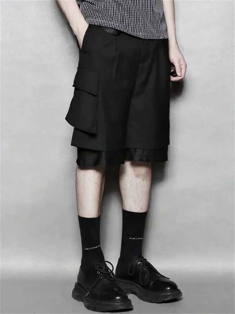 Original design asymmetric patch pocket double-layer tooling five-point pants All-match casual loose shorts Original design asymmetric patch pocket double-layer tooling five-point pants All-match casual loose shorts
