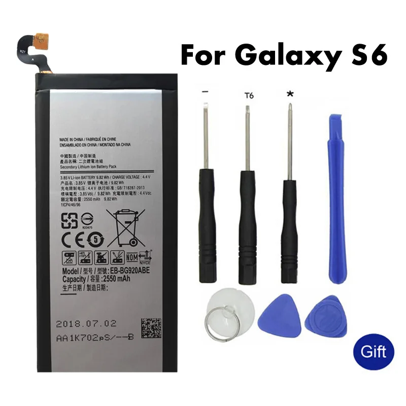 Батарея EB-BG920ABE для Samsung Galaxy S6 G9200 G9208 G9209 SM-G920F G920I G920 G920A G920V G920T G920F Батарея