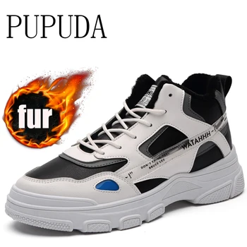 

PUPUDA winter Basketball shoes men with fur chunky sneakers fashion men boots trend casual shoes male outdoor comfortable korean