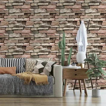 

New 3D Stone Brick Wallpaper Removable PVC Wall Sticker Home Decor Art Wall Paper for Bedroom Living Room