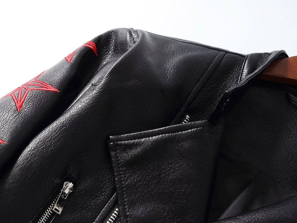 DUYOU Moto& Biker стильные мужские Куртки из искусственной кожи с отложным воротником, мужские облегающие уличные куртки с вышивкой в виде орла